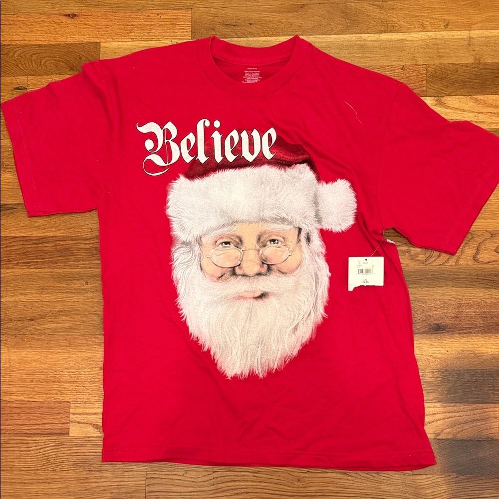 Red Santa Claus 'Believe' T-Shirt
